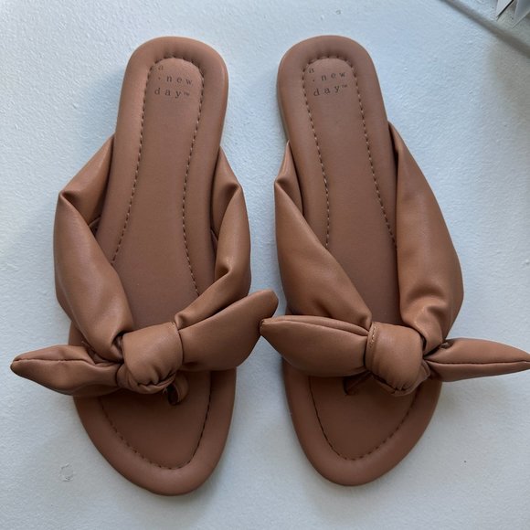 Leather Bow Sandals Flats W10 - Picture 2 of 5